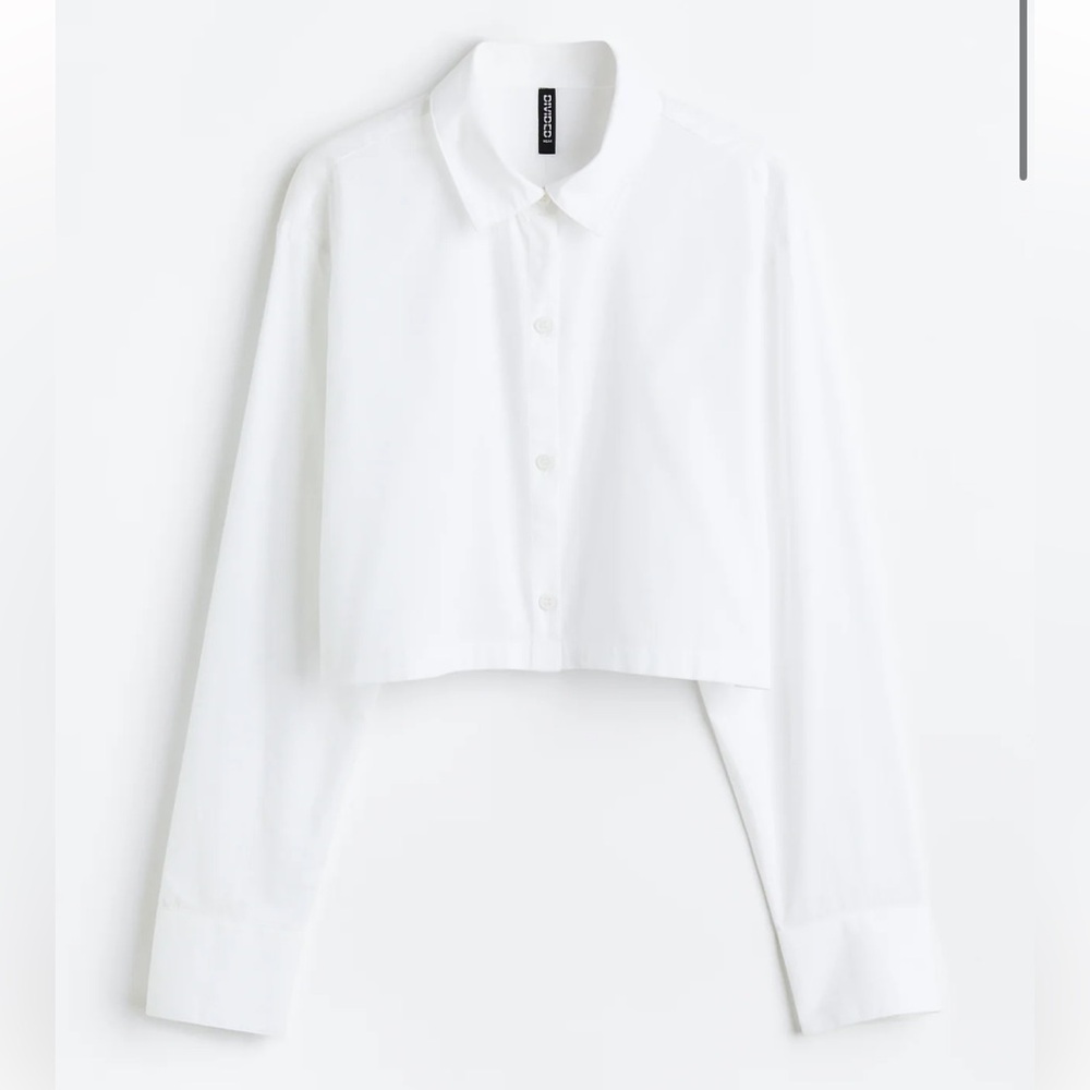 H&M White Cropped Button-Down Shirt